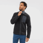 Men's Full Zip Midlayer Jacket Outline Warm Teddy Black-Ebony