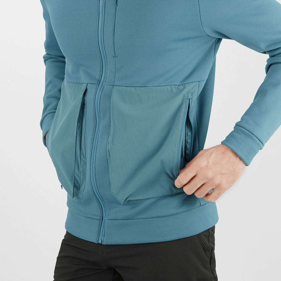 Men's Midlayer Jacket With Hood Essential Warm Fleece Mallard Blue-Heather - Image 3