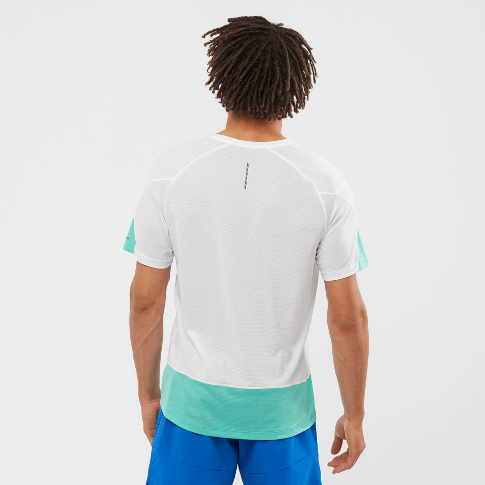 Men's Short Sleeve T-Shirt Cross Run Graphic White-Pool Blue-Ebony - Image 2