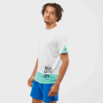 Men's Short Sleeve T-Shirt Cross Run Graphic White-Pool Blue-Ebony