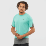 Men's Short Sleeve T-Shirt Cross Run Pool Blue-Black-Heather