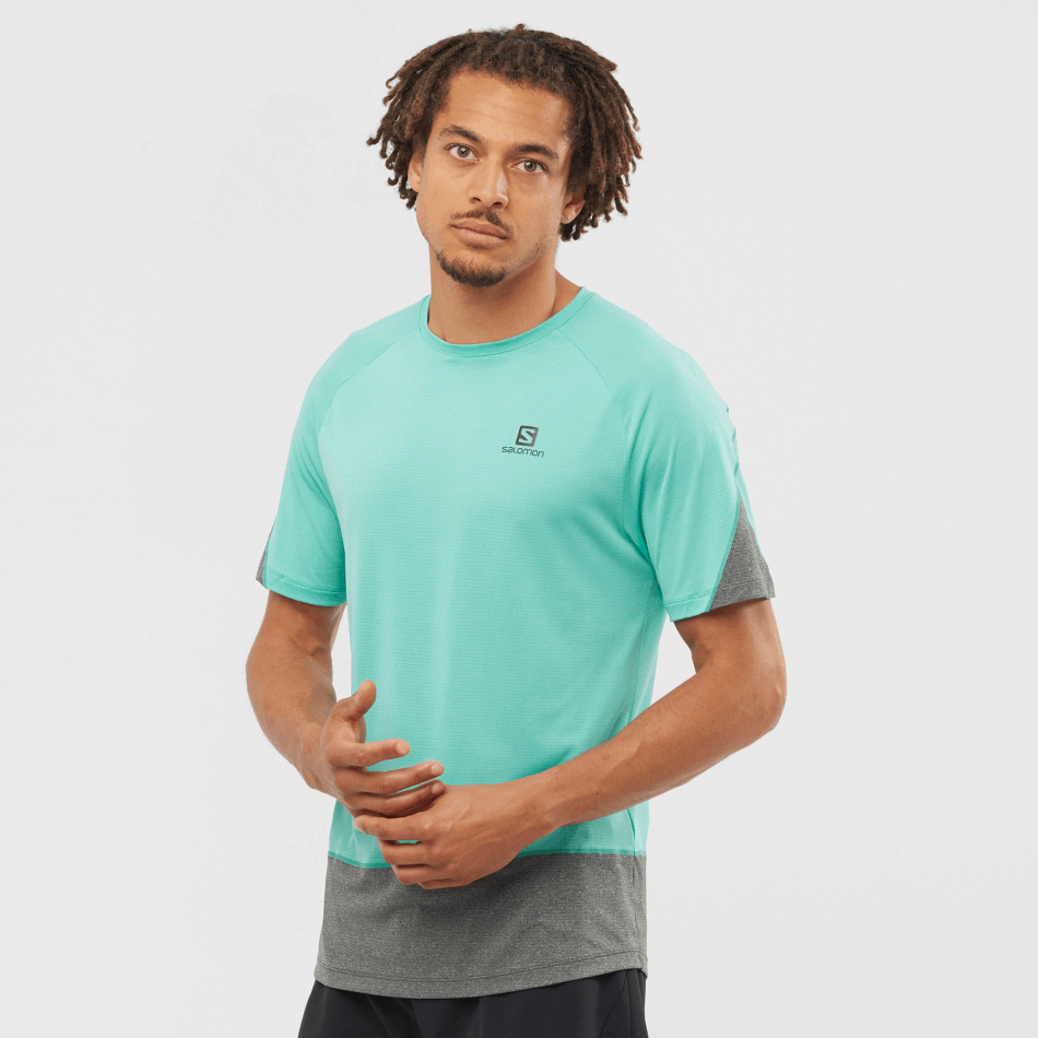 Men's Short Sleeve T-Shirt Cross Run Pool Blue-Black-Heather - Image 1
