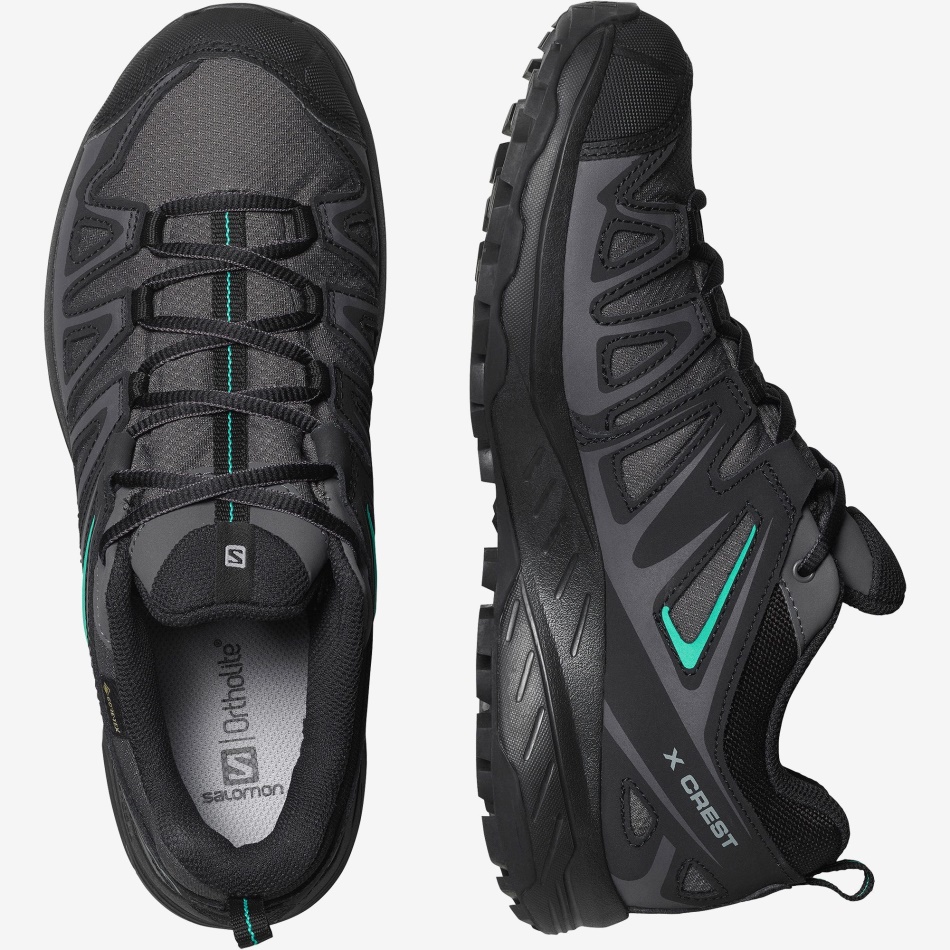 Women-Men's Hiking Shoes X Crest Gore-Tex Magnet-Black-Atlantis - Image 7