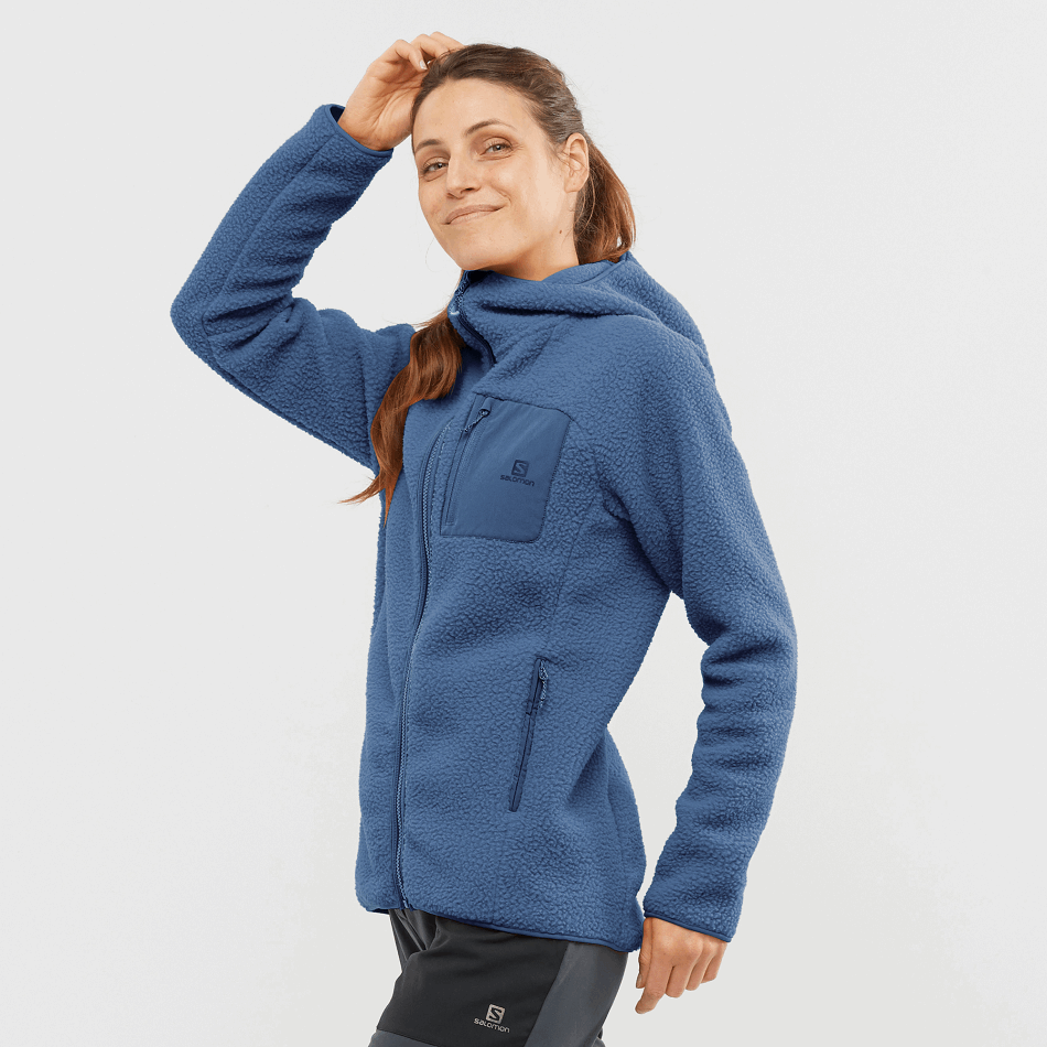 Women's Full Zip Midlayer Jacket Outline Warm Teddy Dark Denim-Heather - Image 1