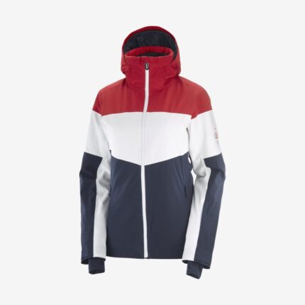 Women's Insulated Jacket Hoodie Slalom Red Chili-White-Night Sky