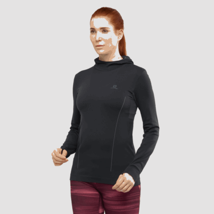 Women's Long Sleeve T-Shirt Hoodie Essential Seamless Black-Ebony