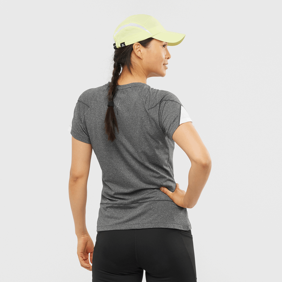 Women's Short Sleeve T-Shirt Cross Run Graphic Black-Heather-White - Image 2