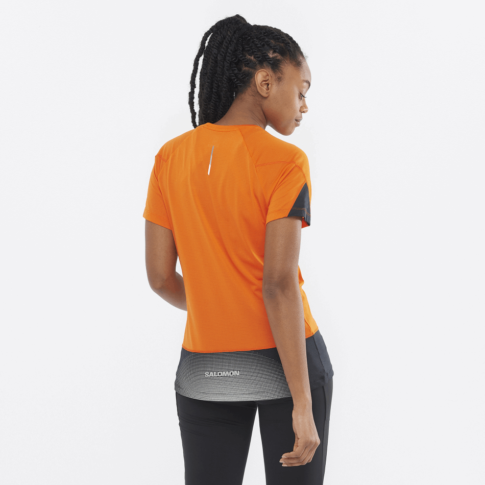 Women's Short Sleeve T-Shirt Cross Run Scarlet Ibis-Black-Nocturne - Image 2