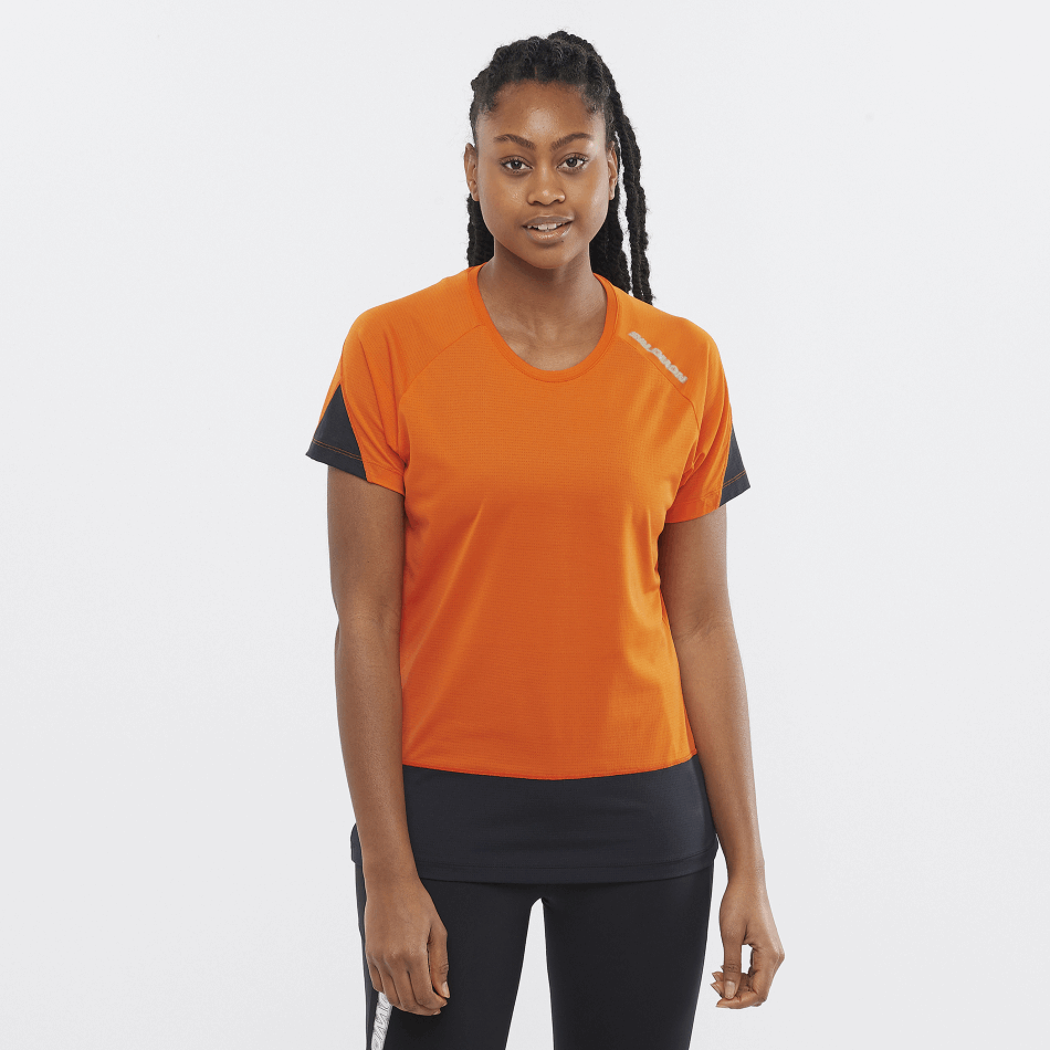 Women's Short Sleeve T-Shirt Cross Run Scarlet Ibis-Black-Nocturne - Image 1